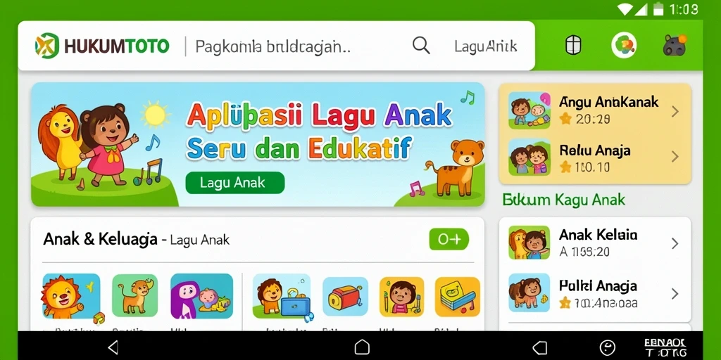 Antarmuka HUKUMTOTO menampilkan koleksi lagu anak yang ceria.
