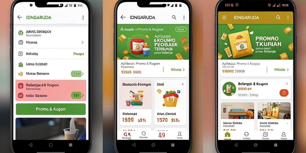 Antarmuka IDNGARUDA menampilkan berbagai kupon dan promo menarik.