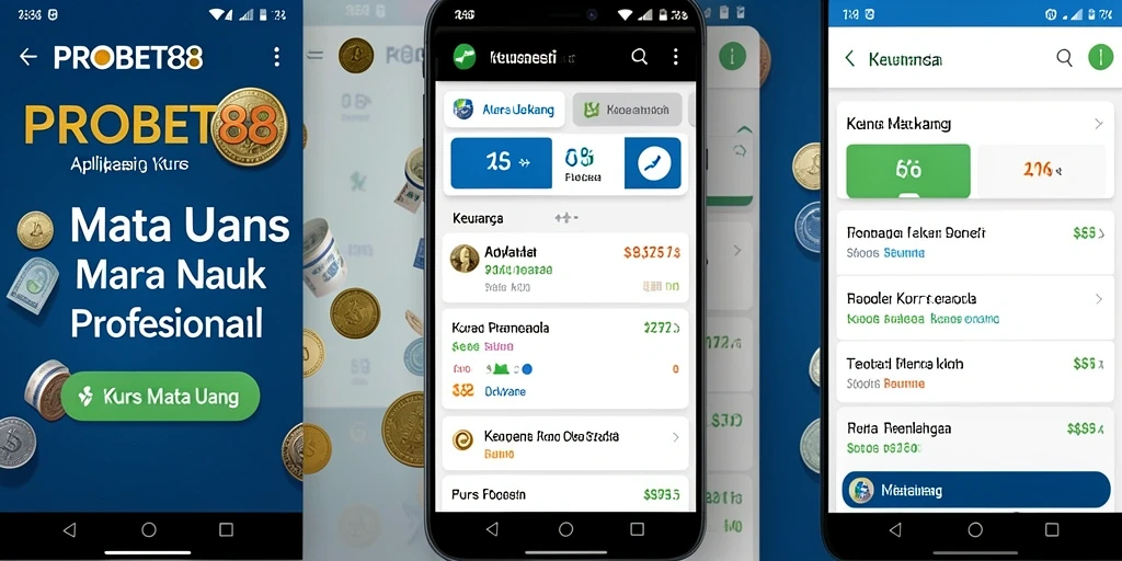 Screenshot PROBET88 menampilkan antarmuka pengguna Kurs Mata Uang yang modern.