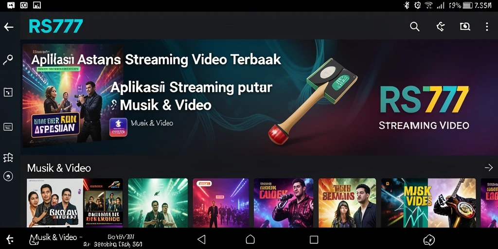 Tampilan antarmuka utama RS777 dengan berbagai pilihan video streaming.