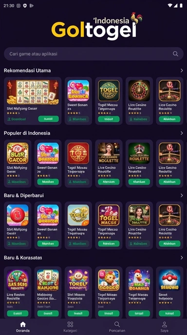Tampilan katalog aplikasi goltogel